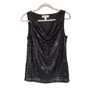 Michael Kors Black Sequin Cowl Neck Sleeveless Party Top